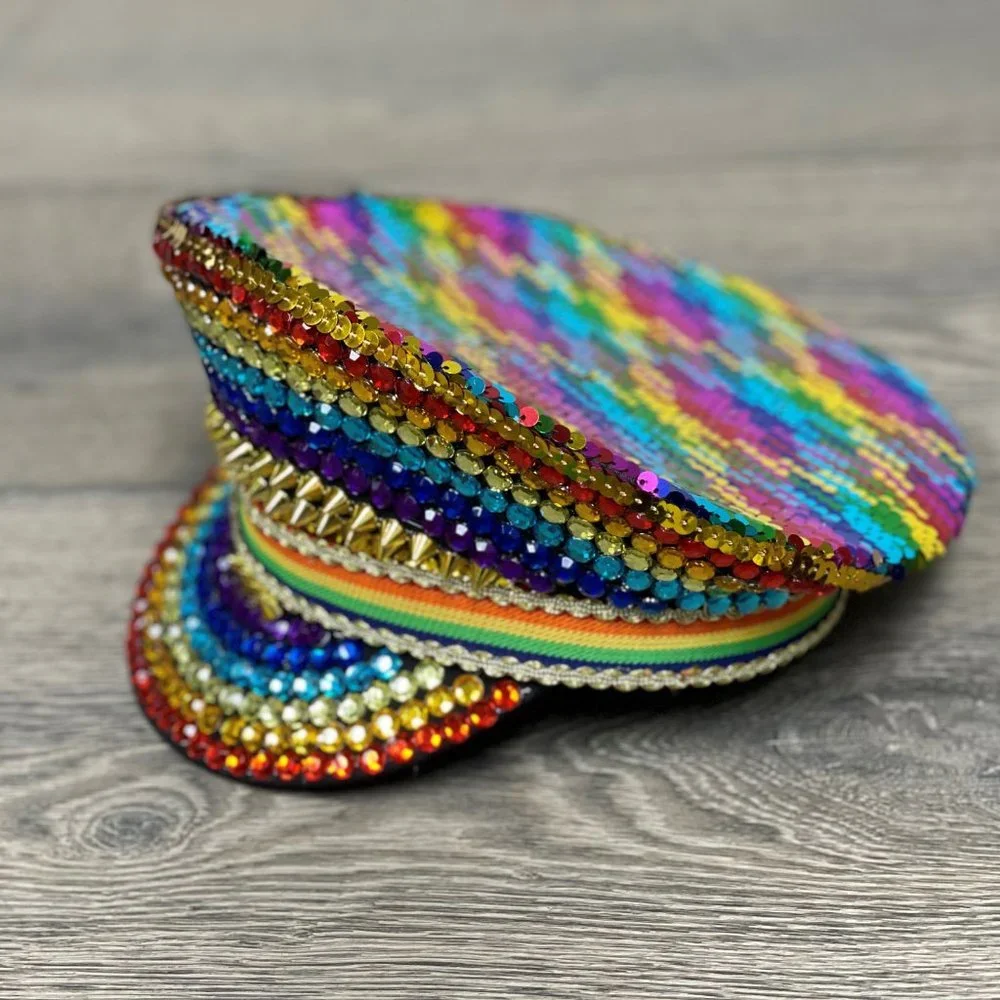 RAINBOW PRIDE SEQUIN CAPTAIN HAT - NWT!